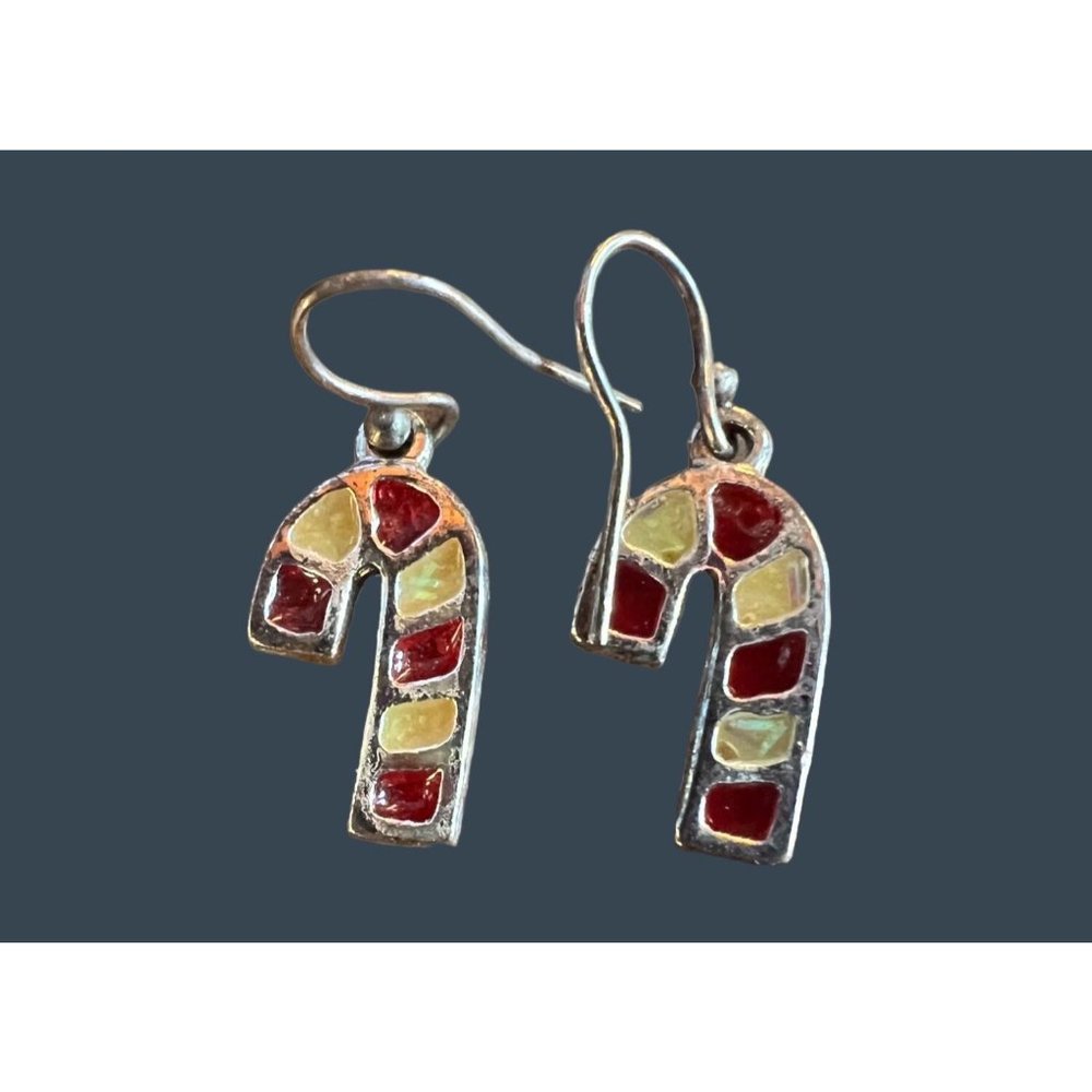 Christmas Holiday Candy Cane Snowflake Shepherd Hook Earrings - Picture 6 of 8